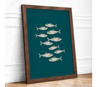 Nine Fish Study Minimalist Framed Wall Art Print A3 (42×29.7cm) Walnut, Wall Decor for Living Room, Bedroom, Office & Home, Ready to Hang, Art Gift