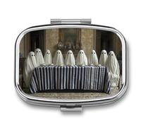 Nine Ghosts at The Long Rectangular Table Pill Box 2 Compartment Portable Medicine Pill Case Travel Pill Organizer for Pocket Purse