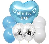 Nine Heavenly Balloons with String, Miss You Dad Memorial Balloon Heart-Shaped for Cemetery, Outdoors, Garden Yard, Grave Markers, Memorial Balloon, Bouquet Topper, Wreath Topper