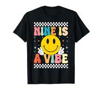 Nine Is A Vibe 9 Year Old Boy Girl Retro Groovy 9th Birthday T-Shirt