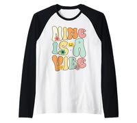 Nine is A Vibe 9th Birthday Groovy Boys Girls 9 Years Raglan Baseball Tee