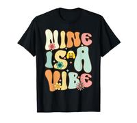 Nine Is A Vibe 9th Birthday Groovy Boys Girls 9 Years T-Shirt