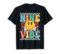 Nine Is A Vibe 9th Birthday Smile Face Hippie Boy Girl T-Shirt