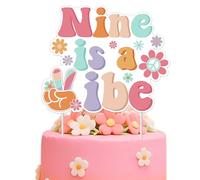 Nine Is A Vibe Groovy 9th Birthday Cake Topper Retro Groovy Flower Themed Birthday Party Cake Decorations for Girls Daisy Flowers 9 Nine Year Old Bday Party Supplies