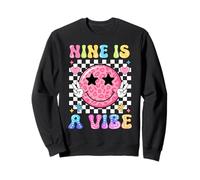 Nine is A Vibe Leopard 9th Bday Groovy Smile Face 9 Year Old Sweatshirt