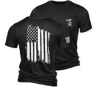Nine Line American Flag Freedom Shirt with Dropline Logo, Patriotic USA Graphic T-Shirt, Veteran Owned, Made in USA, Charcoal Black, Large