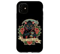 Nine Lives Club Grim Reaper Cat Retro Tattoo Dark Humor Case for iPhone 11