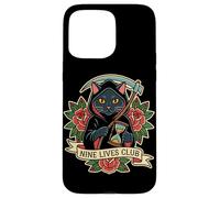 Nine Lives Club Grim Reaper Cat Retro Tattoo Dark Humor Case for iPhone 15 Pro Max