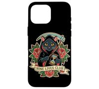 Nine Lives Club Grim Reaper Cat Retro Tattoo Dark Humor Case for iPhone 16 Pro Max