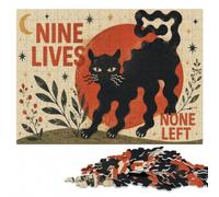 Nine Lives - Funny Mystical Black Cat Art Pri Jigsaw Puzzle, 1000 Pieces | Image-area sorting: a practical indoor pastime in spare time.