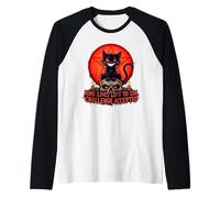 Nine Lives Left to Sin Funny Evil Cat Gothic Design Raglan Baseball Tee