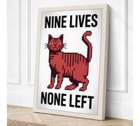 Nine Lives None Left Retro Canvas Wall Art Print 36x24 Inch