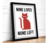 Nine Lives None Left Retro Framed Wall Art Print A3 Black
