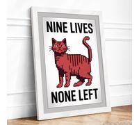 Nine Lives None Left Retro Framed Wall Art Print A3 White