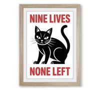 Nine Lives None Left Typography Framed Wall Art Print A1 (84.1×59.4cm) Oak, Wall Decor for Living Room, Bedroom, Office & Home, Ready to Hang, Art Gift