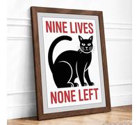 Nine Lives None Left Typography Framed Wall Art Print A2 (59.4×42cm) Walnut, Wall Decor for Living Room, Bedroom, Office & Home, Ready to Hang, Art Gift