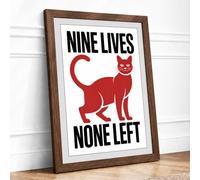 Nine Lives, None Left Typography Framed Wall Art Print A3 (42×29.7cm) Walnut, Wall Decor for Living Room, Bedroom, Office & Home, Ready to Hang, Art Gift