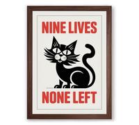 Nine Lives None Left Typography Framed Wall Art Print A4 (29.7×21cm) Walnut, Wall Decor for Living Room, Bedroom, Office & Home, Ready to Hang, Art Gift