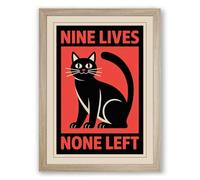 Nine Lives, None Left Vintage Framed Wall Art Print A1 (84.1×59.4cm) Oak, Wall Decor for Living Room, Bedroom, Office & Home, Ready to Hang, Art Gift