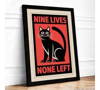 Nine Lives None Left Vintage Framed Wall Art Print A1 Black