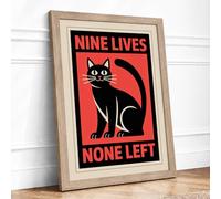 Nine Lives None Left Vintage Framed Wall Art Print A1 Oak