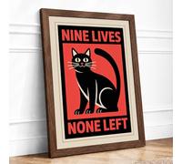 Nine Lives None Left Vintage Framed Wall Art Print A1 Walnut