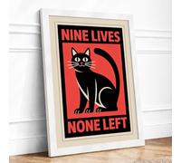 Nine Lives None Left Vintage Framed Wall Art Print A4 White