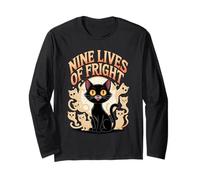 Nine Lives of Fright Funny Cat Ghost Halloween Long Sleeve T-Shirt