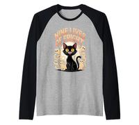 Nine Lives of Fright Funny Cat Ghost Halloween Raglan Baseball Tee