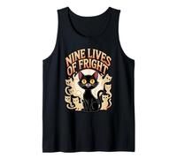 Nine Lives of Fright Funny Cat Ghost Halloween Tank Top