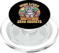 Nine Lives Zero Regrets Funny Cat Retro Vacation Vibe PopSockets PopGrip for MagSafe