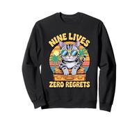 Nine Lives Zero Regrets Funny Cat Retro Vacation Vibe Sweatshirt