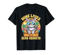 Nine Lives Zero Regrets Funny Cat Retro Vacation Vibe T-Shirt