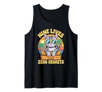 Nine Lives Zero Regrets Funny Cat Retro Vacation Vibe Tank Top