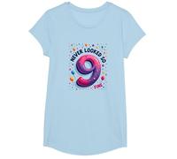 Nine Never Looked So Fine: 9 Year Old Birthday Gift T-Shirt, Girls, Baby Blue, Small