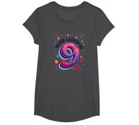 Nine Never Looked So Fine: 9 Year Old Birthday Gift T-Shirt, Girls, Dark Heather Grey, Large