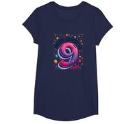 Nine Never Looked So Fine: 9 Year Old Birthday Gift T-Shirt, Girls, Navy, Small