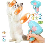 Nine-piece Disc Bamboo Dragonfly Catapult Launcher, Cat Fetch Toy Launcher, Cat Disc Launcher, Flying Disc Launcher Toy, Interactive LED Flying Disc Launcher & Cat Fetch Toy (Pink) (Light Blue)