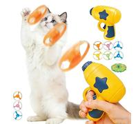 Nine-piece Disc Bamboo Dragonfly Catapult Launcher, Cat Fetch Toy Launcher, Cat Disc Launcher, Flying Disc Launcher Toy, Interactive LED Flying Disc Launcher & Cat Fetch Toy (Pink) (Yellow)