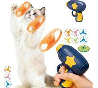 Nine-piece Disc Bamboo Dragonfly Catapult Launcher, Cat Fetch Toy Launcher, Cat Disc Launcher, Flying Disc Launcher Toy, Interactive LED Flying Disc Launcher & Cat Fetch Toy (Pink) (Dark Blue)