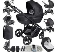 Nine point nine 3 in 1 Pushchair Pram Travel System, 3 in 1 Baby Stroller with One-Click Folding, Toddler Buggy Reversible Two Pushing Modes, Newborn Infant Carriage Aluminum Frame (V7 Black)