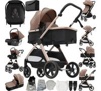 Nine point nine 3 in 1 Pushchair Pram Travel System, 3 in 1 Baby Stroller with One-Click Folding, Toddler Buggy Reversible Two Pushing Modes, Newborn Infant Carriage Aluminum Frame (V10 Khaki)