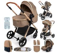 Nine point nine 3 in 1 Pushchair Pram Travel System, 3 in 1 Baby Stroller with One-Click Folding, Toddler Buggy Reversible Two Pushing Modes, Newborn Infant Carriage Aluminum Frame (H2 Khaki)