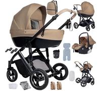 Nine point nine 3 in 1 Pushchair Pram Travel System, 3 in 1 Baby Stroller with One-Click Folding, Toddler Buggy Reversible Two Pushing Modes, Newborn Infant Carriage Aluminum Frame (V7 Khaki)