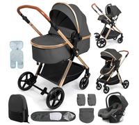 Nine point nine 3 in 1 Pushchair Pram Travel System, 3 in 1 Baby Stroller with One-Click Folding, Toddler Buggy Reversible Two Pushing Modes, Newborn Infant Carriage Aluminum Frame (H2 Deep Grey)