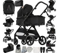 Nine point nine 3 in 1 Pushchair Pram Travel System, 3 in 1 Baby Stroller with One-Click Folding, Toddler Buggy Reversible Two Pushing Modes, Newborn Infant Carriage Aluminum Frame (V10 Black)