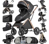Nine point nine 4 in 1 Pushchair Pram Travel System, 4 in 1 Baby Stroller with One-Click Folding, Toddler Buggy Reversible Two Pushing Modes, Newborn Infant Carriage Aluminum Frame (688 Black)