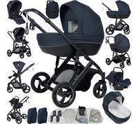 Nine point nine 4 in 1 Pushchair Pram Travel System, 4 in 1 Baby Stroller with One-Click Folding, Toddler Buggy Reversible Two Pushing Modes, Newborn Infant Carriage Aluminum Frame (V7 Blue)