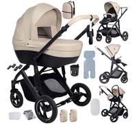 Nine point nine 4 in 1 Pushchair Pram Travel System, 4 in 1 Baby Stroller with One-Click Folding, Toddler Buggy Reversible Two Pushing Modes, Newborn Infant Carriage Aluminum Frame (V7 Yellowish)