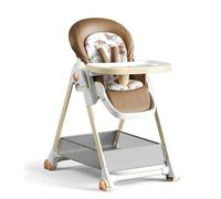 Nine point nine PU Leather Highchair, Foldable Convertible Baby Feeding Dining Chair with 6 Heights 3 Reclining Positions, High Chair for Baby and Toddler Detachable Double Trays & Wheels (808 Khaki)